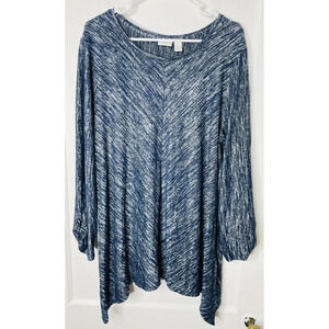 Weekends by Chicos Women Asymmetrical Knit Sweater Sz 3 Lightweight Blue Stretch